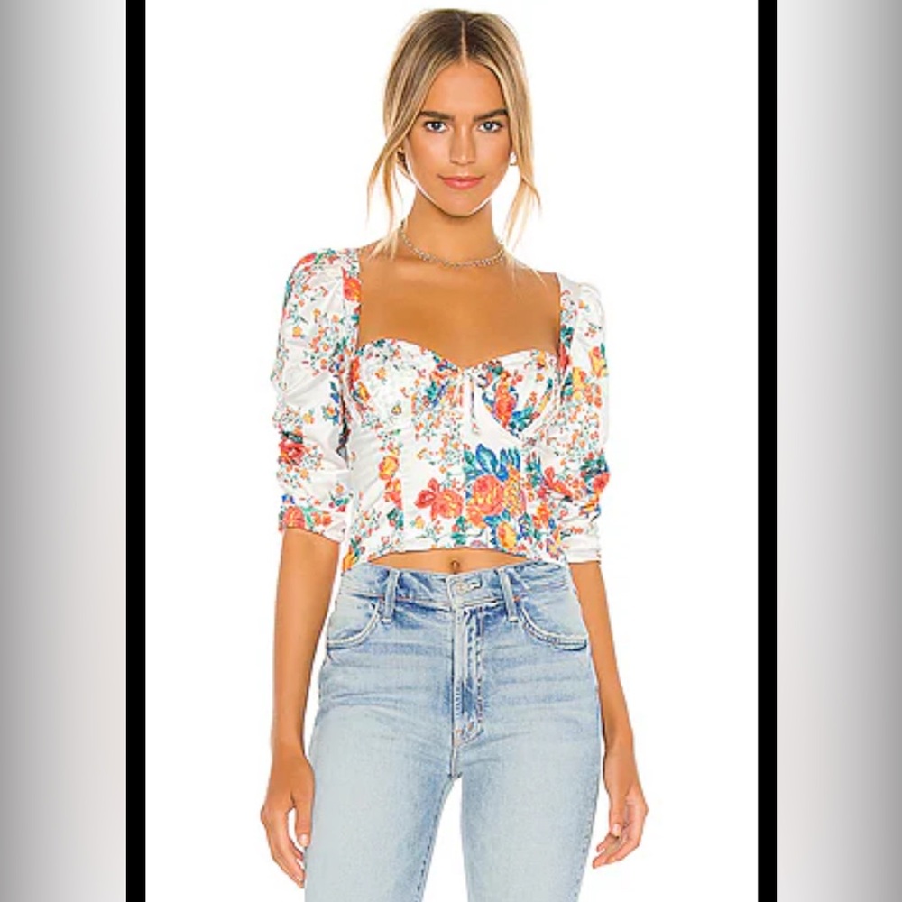 For Love And Lemons Floral Blouse - White and Orange